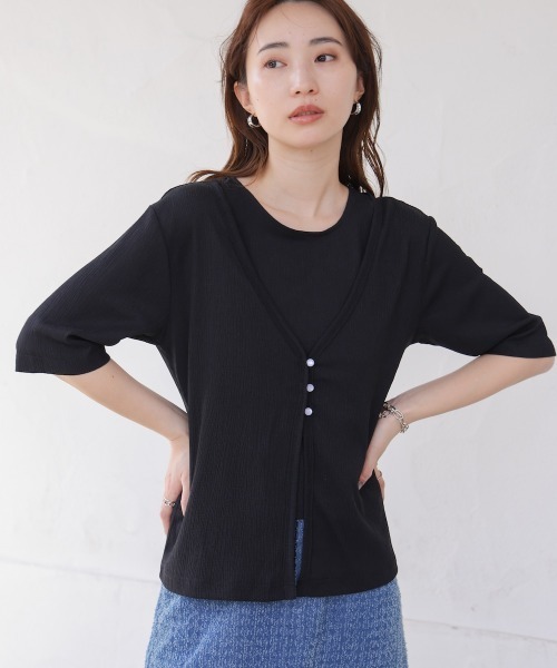 Bab(バブ)の「フェイクレイヤードカーディガントップス(Tシャツ/カットソー・レディース・アイボリー/サックスブルー/ブラック・FREE)」の22枚目の写真