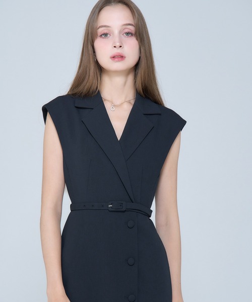 新作エミリアウィズフレンチスリーブテーラードドレスワンピースネイビーM新品未使用 French Sleeve Tailored Dress（ワンピース）｜emiriawiz
