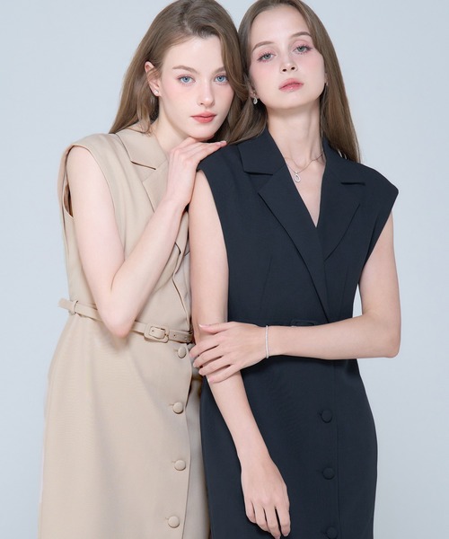 新作エミリアウィズフレンチスリーブテーラードドレスワンピースネイビーM新品未使用 French Sleeve Tailored Dress（ワンピース）｜emiriawiz