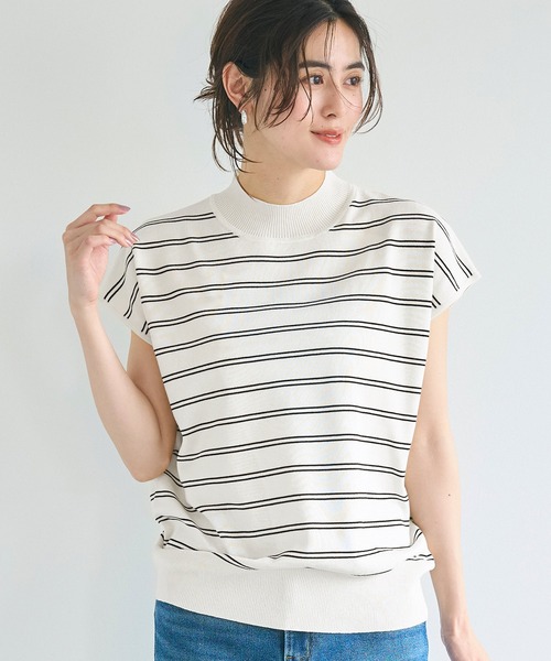 coca(coca)(コカ)の「【WEB限定セール】シャリ感レーヨンハイネックフレンチスリーブニット(ニット/セーター・レディース・イエロー/その他1/ブラック/アイボリー・S/M/L)」の4枚目の写真