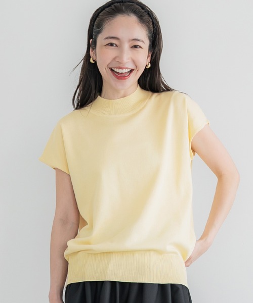 coca(coca)(コカ)の「【WEB限定セール】シャリ感レーヨンハイネックフレンチスリーブニット(ニット/セーター・レディース・イエロー/その他1/ブラック/アイボリー・S/M/L)」の2枚目の写真