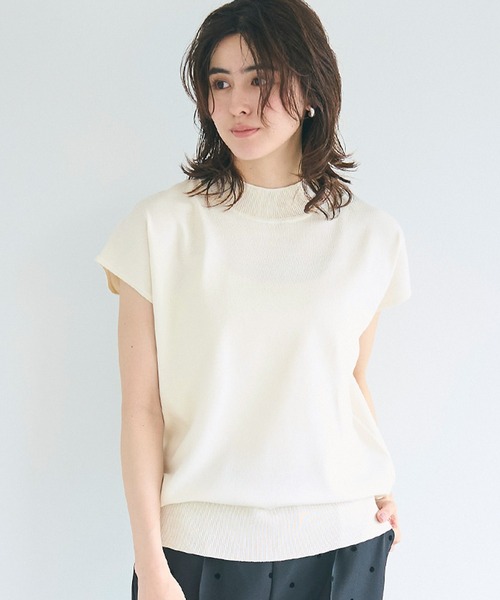 coca(coca)(コカ)の「【WEB限定セール】シャリ感レーヨンハイネックフレンチスリーブニット(ニット/セーター・レディース・イエロー/その他1/ブラック/アイボリー・S/M/L)」の3枚目の写真