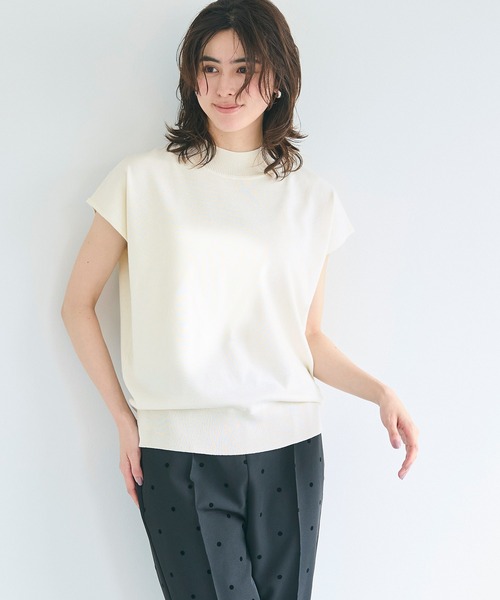 coca(coca)(コカ)の「【WEB限定セール】シャリ感レーヨンハイネックフレンチスリーブニット(ニット/セーター・レディース・イエロー/その他1/ブラック/アイボリー・S/M/L)」の6枚目の写真