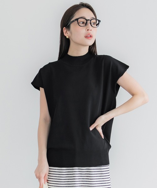 coca(coca)(コカ)の「【WEB限定セール】シャリ感レーヨンハイネックフレンチスリーブニット(ニット/セーター・レディース・イエロー/その他1/ブラック/アイボリー・S/M/L)」の11枚目の写真