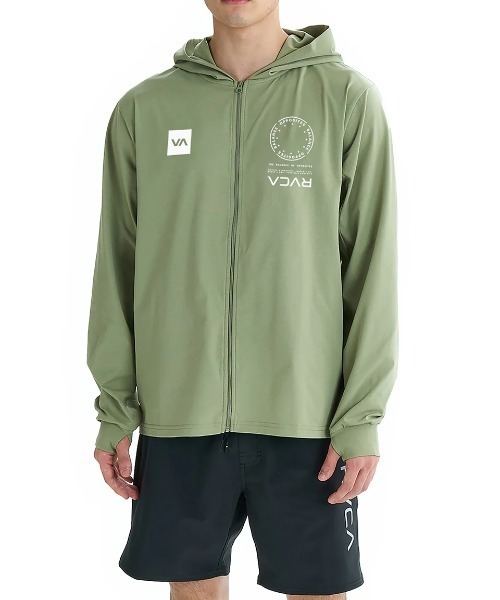 RVCA(ルーカ)の「RVCA メンズ VA MARK REFLECTIVE SFHD 長袖サーフTシャツ 【2025年夏モデル】/ルーカ水陸両用速乾UVケアロゴジップアップパーカーラッシュガード(水着)(ラッシュガード・メンズ・ブラック/グリーン系その他/ブルー系その他・LARGE/MEDIUM/SMALL/X-LARGE)」の1枚目の写真