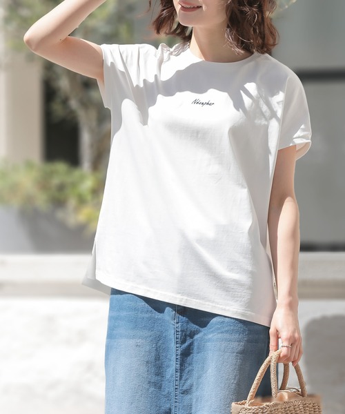 n'OrLABEL(ノアールレーベル)の「【吸湿冷感】フレンチスリーブ刺繍カットソー(Tシャツ/カットソー・レディース・ブラック/オフホワイト/ブルー・1/2)」の2枚目の写真