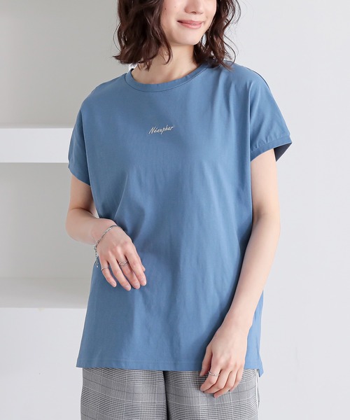 n'OrLABEL(ノアールレーベル)の「【吸湿冷感】フレンチスリーブ刺繍カットソー(Tシャツ/カットソー・レディース・ブラック/オフホワイト/ブルー・1/2)」の3枚目の写真