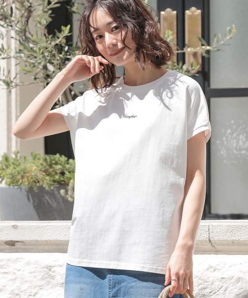 n'OrLABEL(ノアールレーベル)の「【吸湿冷感】フレンチスリーブ刺繍カットソー(Tシャツ/カットソー・レディース・ブラック/オフホワイト/ブルー・1/2)」の7枚目の写真