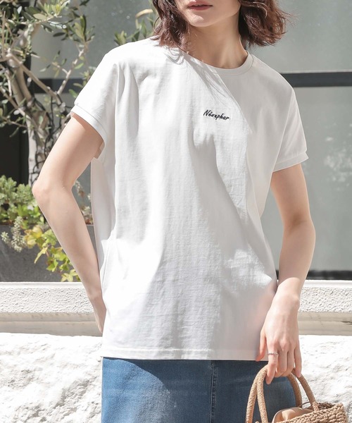 n'OrLABEL(ノアールレーベル)の「【吸湿冷感】フレンチスリーブ刺繍カットソー(Tシャツ/カットソー・レディース・ブラック/オフホワイト/ブルー・1/2)」の8枚目の写真