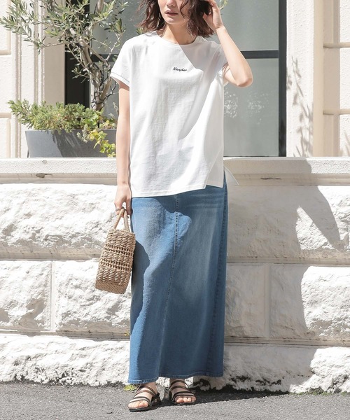 n'OrLABEL(ノアールレーベル)の「【吸湿冷感】フレンチスリーブ刺繍カットソー(Tシャツ/カットソー・レディース・ブラック/オフホワイト/ブルー・1/2)」の11枚目の写真