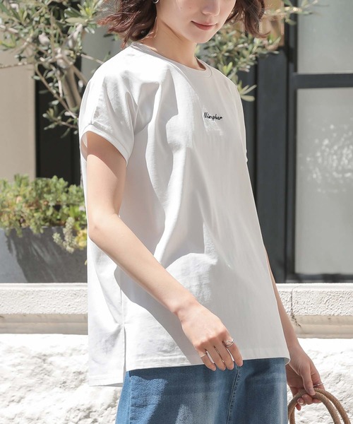 n'OrLABEL(ノアールレーベル)の「【吸湿冷感】フレンチスリーブ刺繍カットソー(Tシャツ/カットソー・レディース・ブラック/オフホワイト/ブルー・1/2)」の9枚目の写真
