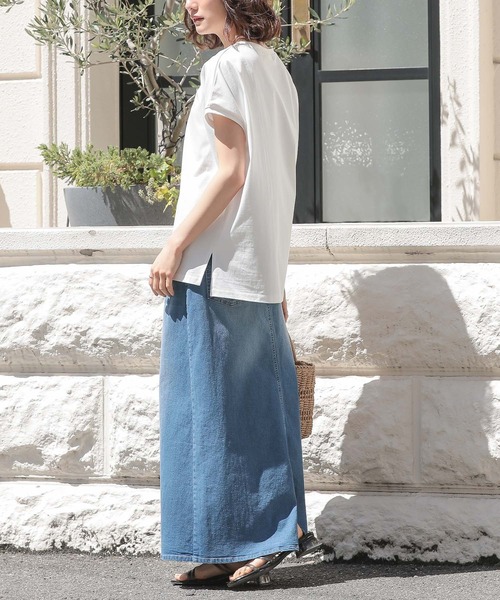 n'OrLABEL(ノアールレーベル)の「【吸湿冷感】フレンチスリーブ刺繍カットソー(Tシャツ/カットソー・レディース・ブラック/オフホワイト/ブルー・1/2)」の12枚目の写真