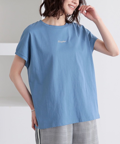 n'OrLABEL(ノアールレーベル)の「【吸湿冷感】フレンチスリーブ刺繍カットソー(Tシャツ/カットソー・レディース・ブラック/オフホワイト/ブルー・1/2)」の5枚目の写真