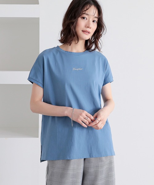 n'OrLABEL(ノアールレーベル)の「【吸湿冷感】フレンチスリーブ刺繍カットソー(Tシャツ/カットソー・レディース・ブラック/オフホワイト/ブルー・1/2)」の21枚目の写真