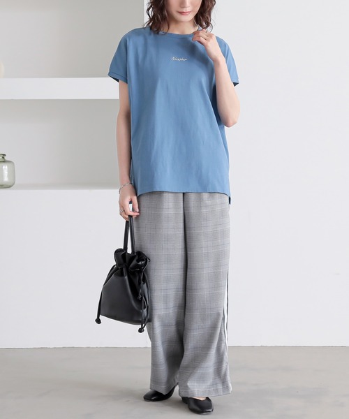 n'OrLABEL(ノアールレーベル)の「【吸湿冷感】フレンチスリーブ刺繍カットソー(Tシャツ/カットソー・レディース・ブラック/オフホワイト/ブルー・1/2)」の22枚目の写真
