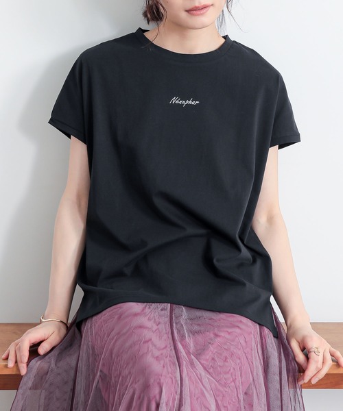 n'OrLABEL(ノアールレーベル)の「【吸湿冷感】フレンチスリーブ刺繍カットソー(Tシャツ/カットソー・レディース・ブラック/オフホワイト/ブルー・1/2)」の15枚目の写真