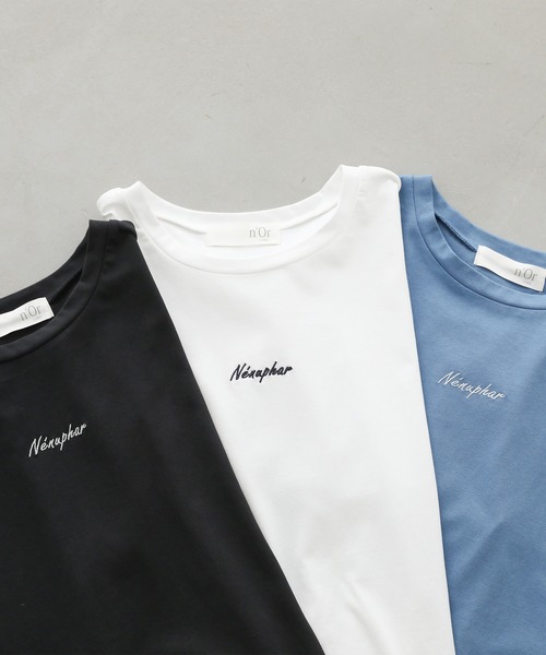 n'OrLABEL(ノアールレーベル)の「【吸湿冷感】フレンチスリーブ刺繍カットソー(Tシャツ/カットソー・レディース・ブラック/オフホワイト/ブルー・1/2)」の6枚目の写真