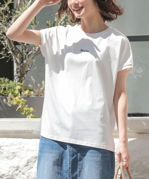 n'OrLABEL(ノアールレーベル)の「【吸湿冷感】フレンチスリーブ刺繍カットソー(Tシャツ/カットソー・レディース・ブラック/オフホワイト/ブルー・1/2)」の10枚目の写真
