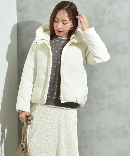 INTERPLANET(インタープラネット)の「ナイロンマイクロタフタダウンショートコート(ダウンジャケット/コート・レディース・グレイッシュベージュ/ブラック/オフホワイト・FREE)」の7枚目の写真