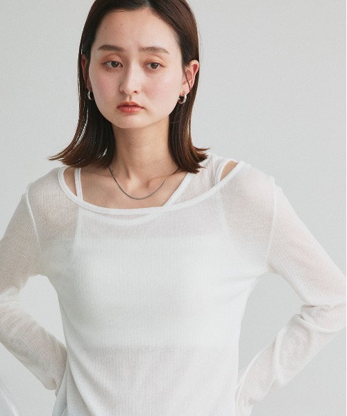 ad thie(アドティエ)の「レイヤードデザイン シアーカットソー(Tシャツ/カットソー・レディース・杢グレー/オフホワイト/ブラック・FREE)」の10枚目の写真