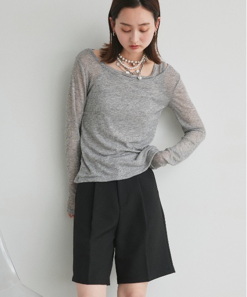 ad thie(アドティエ)の「レイヤードデザイン シアーカットソー(Tシャツ/カットソー・レディース・杢グレー/オフホワイト/ブラック・FREE)」の17枚目の写真