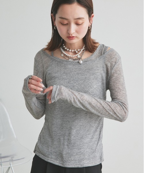ad thie(アドティエ)の「レイヤードデザイン シアーカットソー(Tシャツ/カットソー・レディース・杢グレー/オフホワイト/ブラック・FREE)」の18枚目の写真