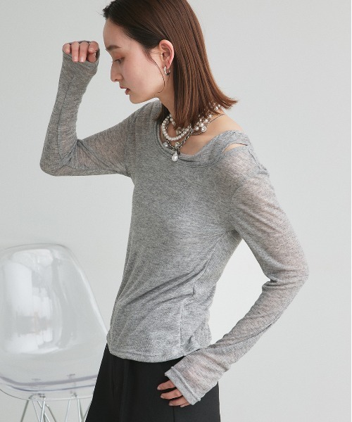 ad thie(アドティエ)の「レイヤードデザイン シアーカットソー(Tシャツ/カットソー・レディース・杢グレー/オフホワイト/ブラック・FREE)」の19枚目の写真