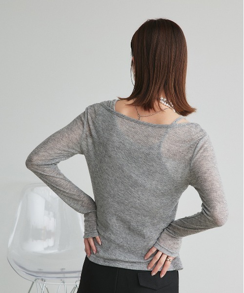 ad thie(アドティエ)の「レイヤードデザイン シアーカットソー(Tシャツ/カットソー・レディース・杢グレー/オフホワイト/ブラック・FREE)」の20枚目の写真