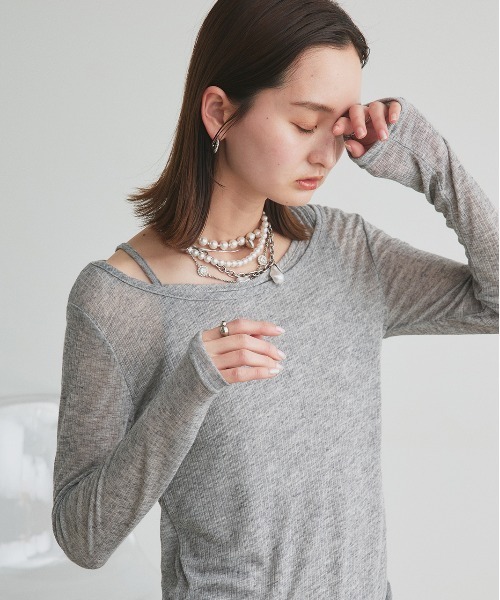 ad thie(アドティエ)の「レイヤードデザイン シアーカットソー(Tシャツ/カットソー・レディース・杢グレー/オフホワイト/ブラック・FREE)」の21枚目の写真