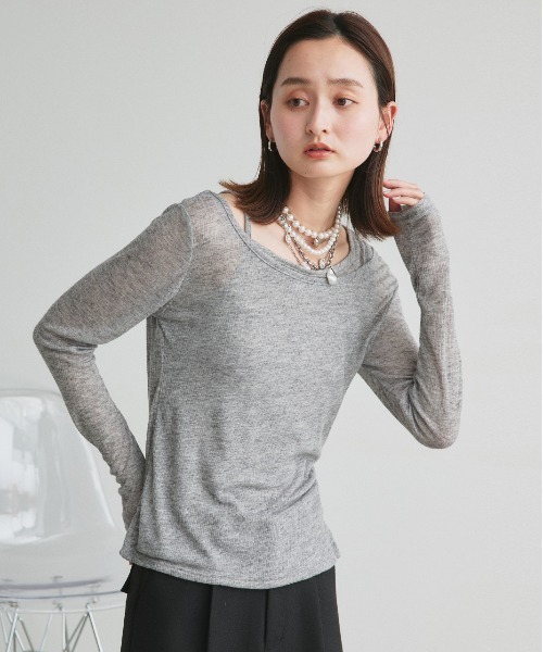 ad thie(アドティエ)の「レイヤードデザイン シアーカットソー(Tシャツ/カットソー・レディース・杢グレー/オフホワイト/ブラック・FREE)」の22枚目の写真