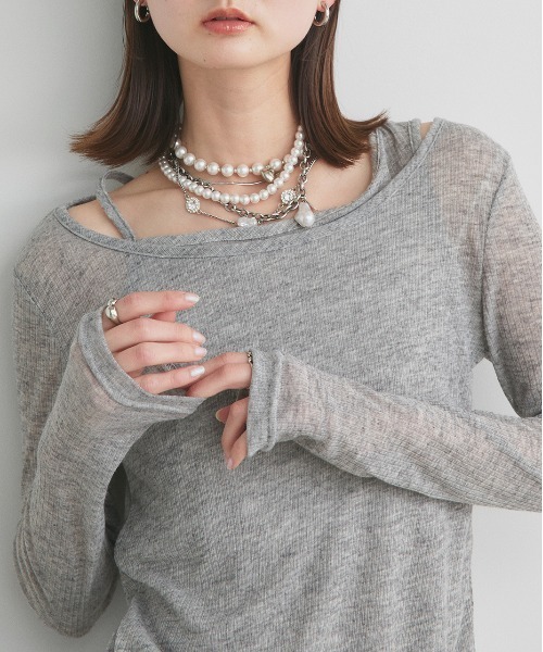 ad thie(アドティエ)の「レイヤードデザイン シアーカットソー(Tシャツ/カットソー・レディース・杢グレー/オフホワイト/ブラック・FREE)」の12枚目の写真