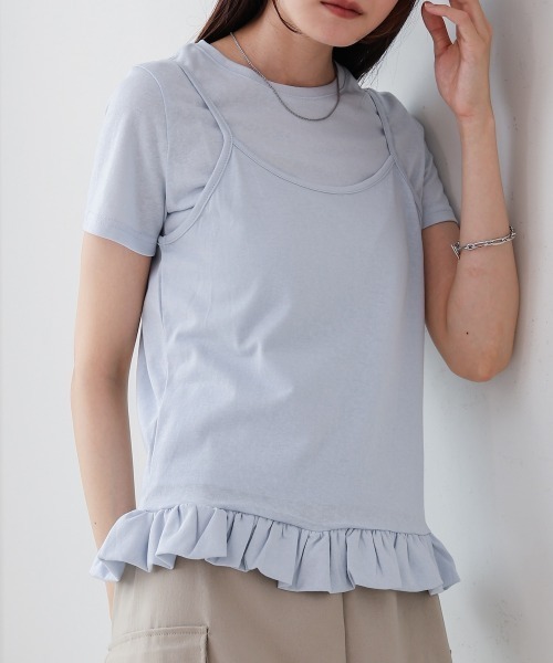 Bab(バブ)の「ペプラムバルーンヘムキャミセットTシャツ(Tシャツ/カットソー・レディース・ライトブルー/オフホワイト/パープル・M)」の1枚目の写真