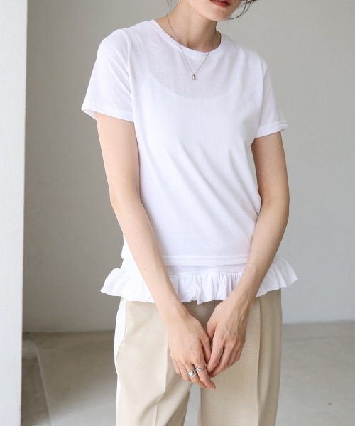 Bab(バブ)の「ペプラムバルーンヘムキャミセットTシャツ(Tシャツ/カットソー・レディース・ライトブルー/オフホワイト/パープル・M)」の6枚目の写真