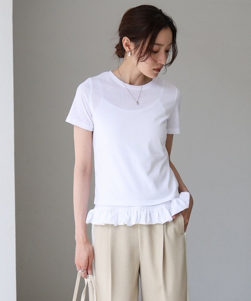 Bab(バブ)の「ペプラムバルーンヘムキャミセットTシャツ(Tシャツ/カットソー・レディース・ライトブルー/オフホワイト/パープル・M)」の11枚目の写真
