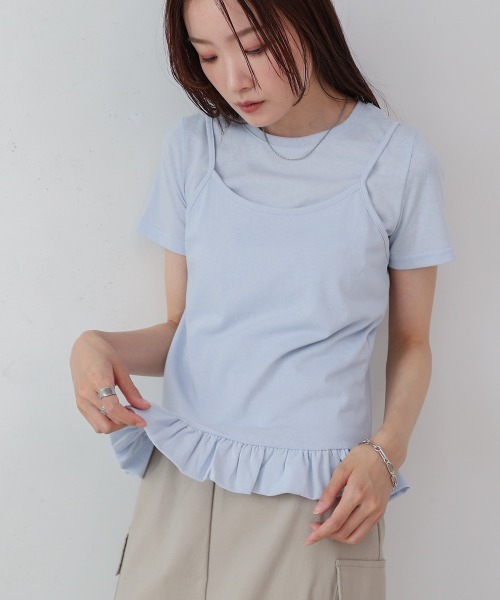 Bab(バブ)の「ペプラムバルーンヘムキャミセットTシャツ(Tシャツ/カットソー・レディース・ライトブルー/オフホワイト/パープル・M)」の14枚目の写真