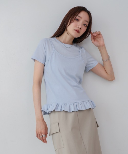 Bab(バブ)の「ペプラムバルーンヘムキャミセットTシャツ(Tシャツ/カットソー・レディース・ライトブルー/オフホワイト/パープル・M)」の15枚目の写真