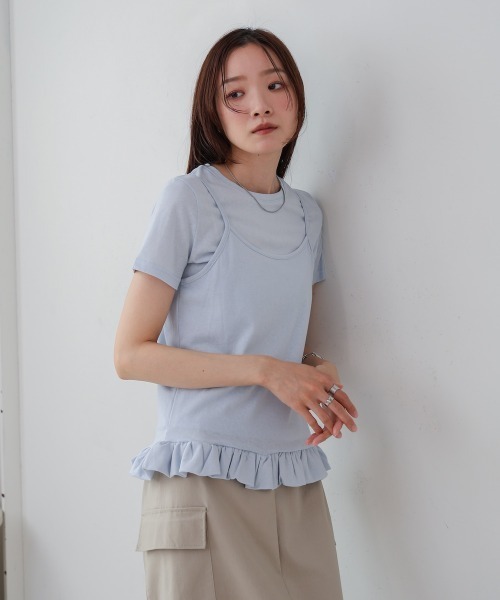 Bab(バブ)の「ペプラムバルーンヘムキャミセットTシャツ(Tシャツ/カットソー・レディース・ライトブルー/オフホワイト/パープル・M)」の20枚目の写真