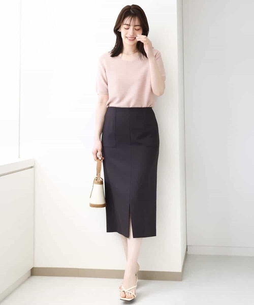 OFUON le MK（オフオンルエムケー）の「リネンライクタイトスカート/洗える（スカート・レディース・ライトベージュ/ブラウン・36/38/40）」の3枚目の写真