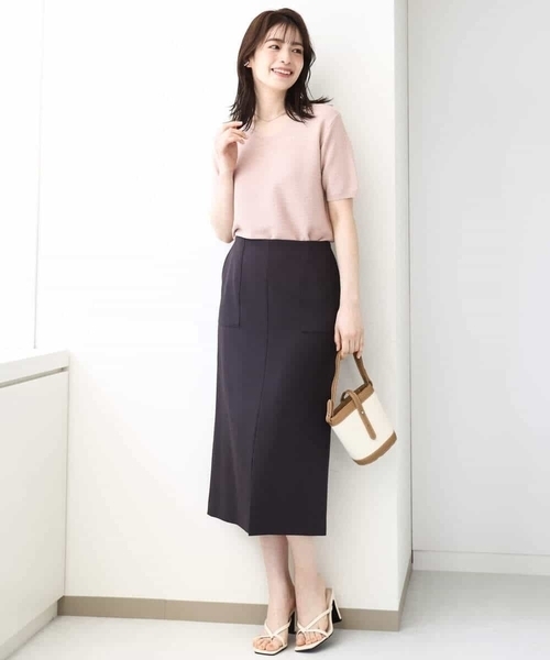 OFUON le MK（オフオンルエムケー）の「リネンライクタイトスカート/洗える（スカート・レディース・ライトベージュ/ブラウン・36/38/40）」の4枚目の写真