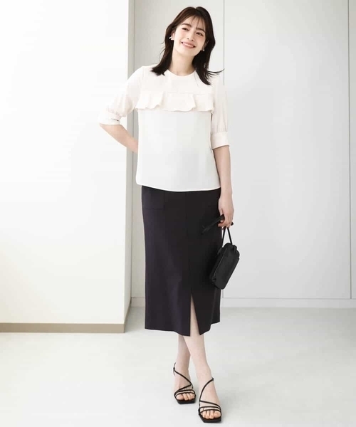 OFUON le MK（オフオンルエムケー）の「リネンライクタイトスカート/洗える（スカート・レディース・ライトベージュ/ブラウン・36/38/40）」の7枚目の写真