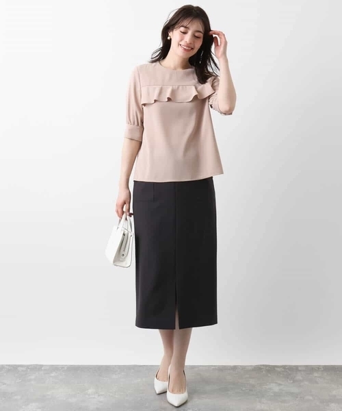 OFUON le MK（オフオンルエムケー）の「リネンライクタイトスカート/洗える（スカート・レディース・ライトベージュ/ブラウン・36/38/40）」の10枚目の写真