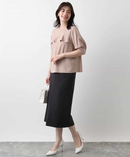 OFUON le MK（オフオンルエムケー）の「リネンライクタイトスカート/洗える（スカート・レディース・ライトベージュ/ブラウン・36/38/40）」の12枚目の写真