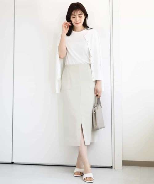 OFUON le MK（オフオンルエムケー）の「リネンライクタイトスカート/洗える（スカート・レディース・ライトベージュ/ブラウン・36/38/40）」の19枚目の写真