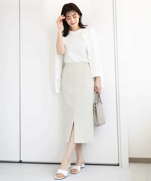 OFUON le MK（オフオンルエムケー）の「リネンライクタイトスカート/洗える（スカート・レディース・ライトベージュ/ブラウン・36/38/40）」の21枚目の写真