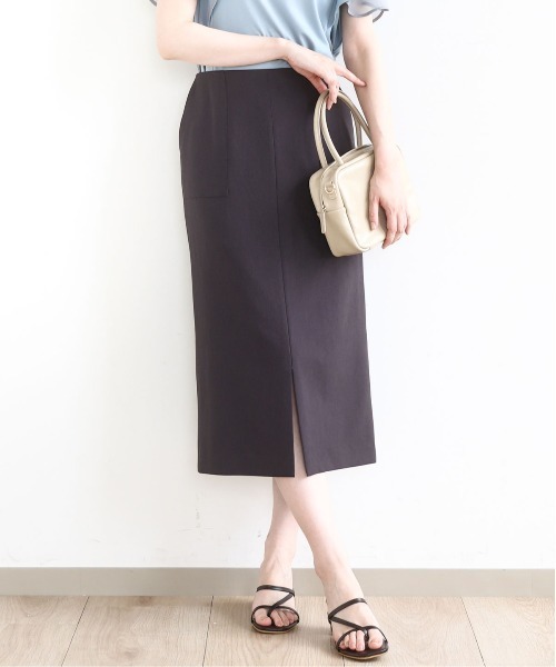 OFUON le MK（オフオンルエムケー）の「リネンライクタイトスカート/洗える（スカート・レディース・ライトベージュ/ブラウン・36/38/40）」の2枚目の写真