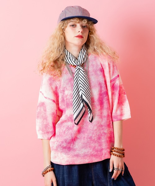 a.p.o.v.(エーピーオービー)の「a.p.o.v. ダートスプレープリントオーバーサイズニットTシャツ(Tシャツ/カットソー・メンズ・ブラック/ピンク/グリーン/ブルー・ONESIZE)」の4枚目の写真