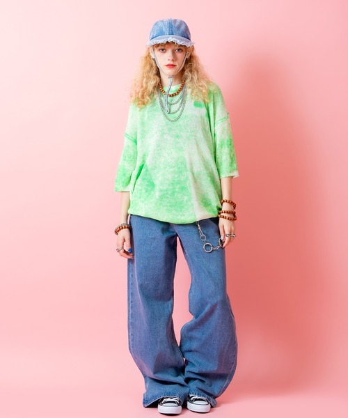 a.p.o.v.(エーピーオービー)の「a.p.o.v. ダートスプレープリントオーバーサイズニットTシャツ(Tシャツ/カットソー・メンズ・ブラック/ピンク/グリーン/ブルー・ONESIZE)」の6枚目の写真