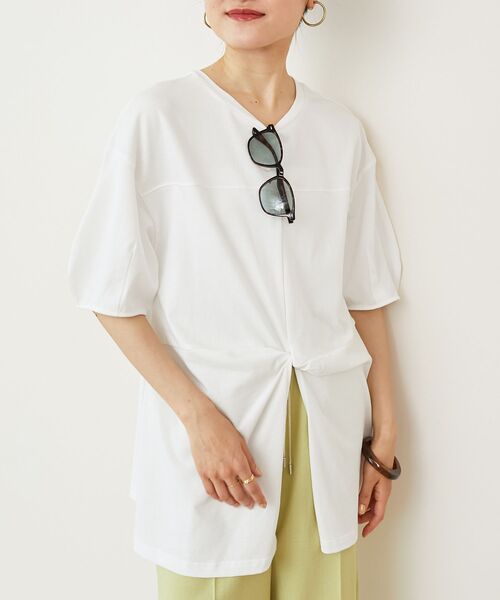 le.coeur blanc（ルクールブラン）の「《手洗い可能》フロントツイストTシャツ（Tシャツ/カットソー・レディース・オフホワイト/ライトグリーン/ブラック・38）」の21枚目の写真