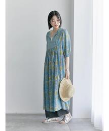 Samansa Mos2 blue | 【Made in India】花柄ワンピース(ワンピース)