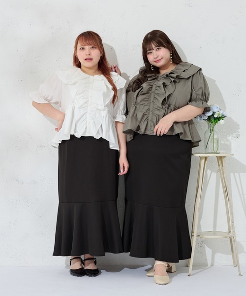 Louiosy(ルオシー)の「【Louiosy】【大きいサイズ】ラッフル襟ブラウス(シャツ/ブラウス・レディース・オフホワイト/グレイッシュベージュ・3L/X-LARGE/4L)」の12枚目の写真